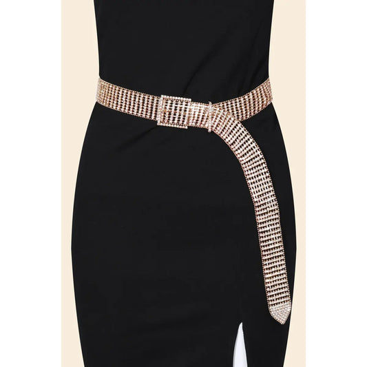 Square Buckle Rhinestone Chain Belt-Gold