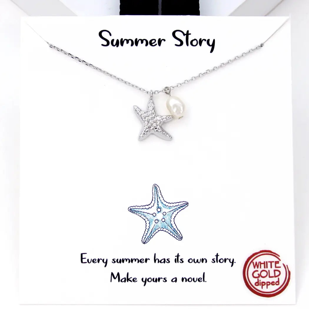 Gold Dipped Starfish Figure Pendant Necklace-Silver/Rhodium