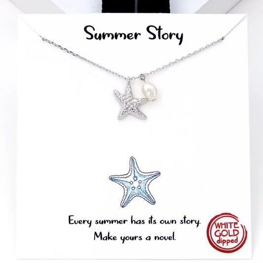 Gold Dipped Starfish Figure Pendant Necklace-Silver/Rhodium