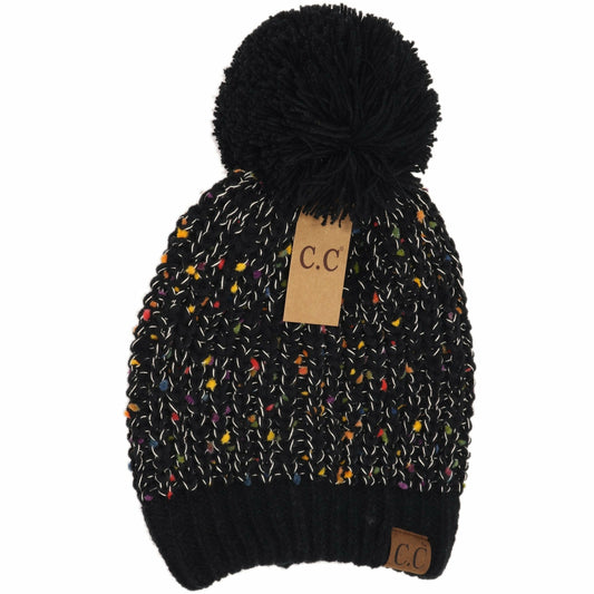 Chenille Confetti Pom Beanie-Black