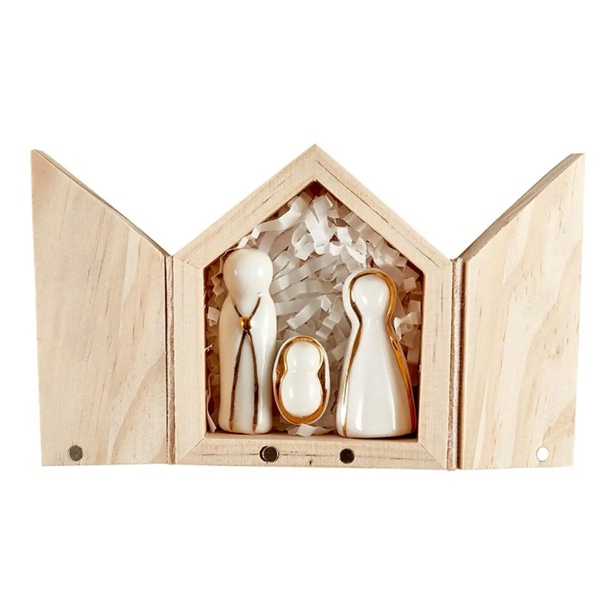 Ceramic Figurines Pine Wood Box - Holy Family