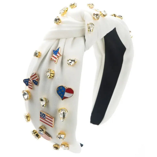4TH of July Flag Star Rhinestone Stud Headband-White