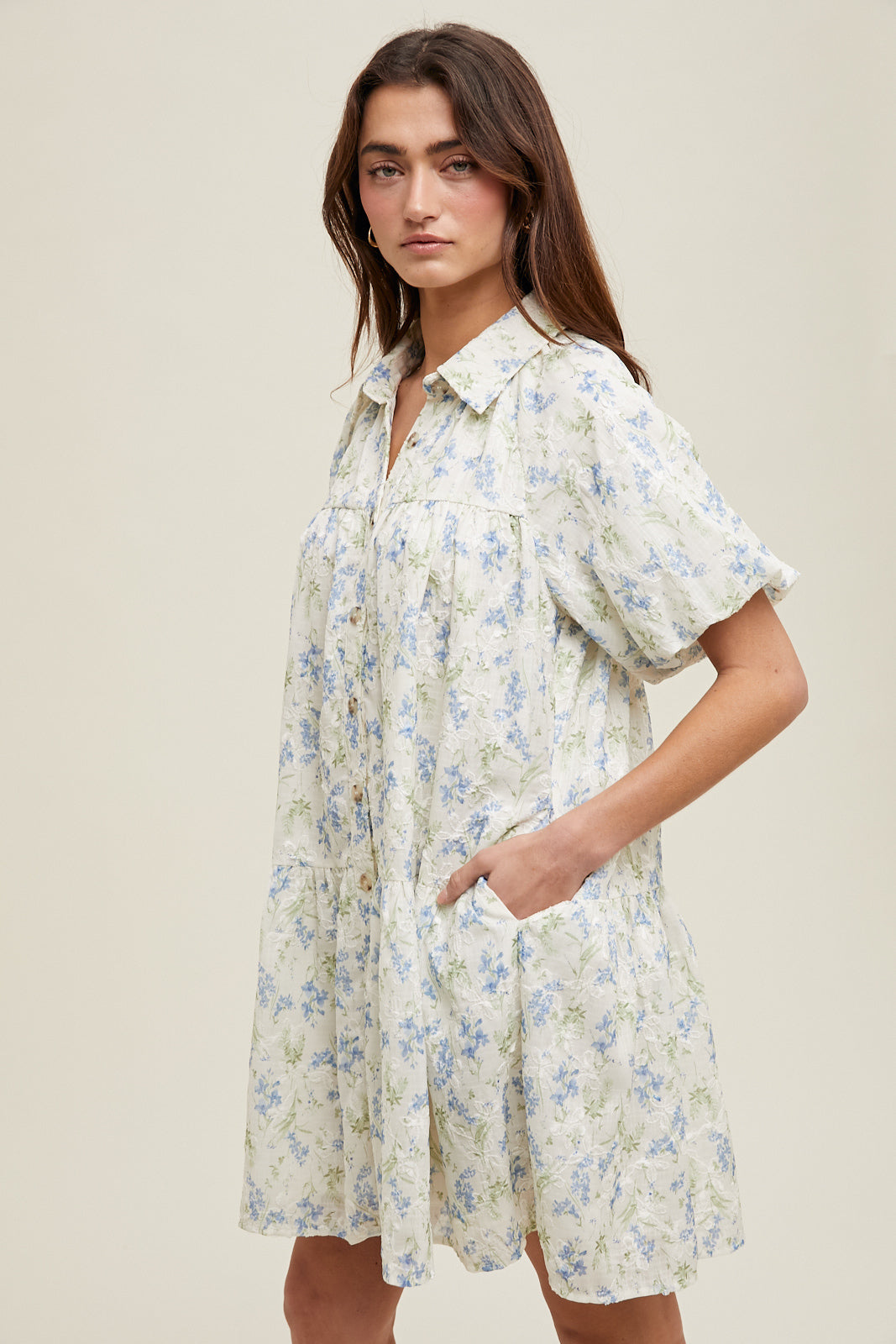 Chantel FLORAL EMBROIDERED BUTTON-UP MINI DRESS