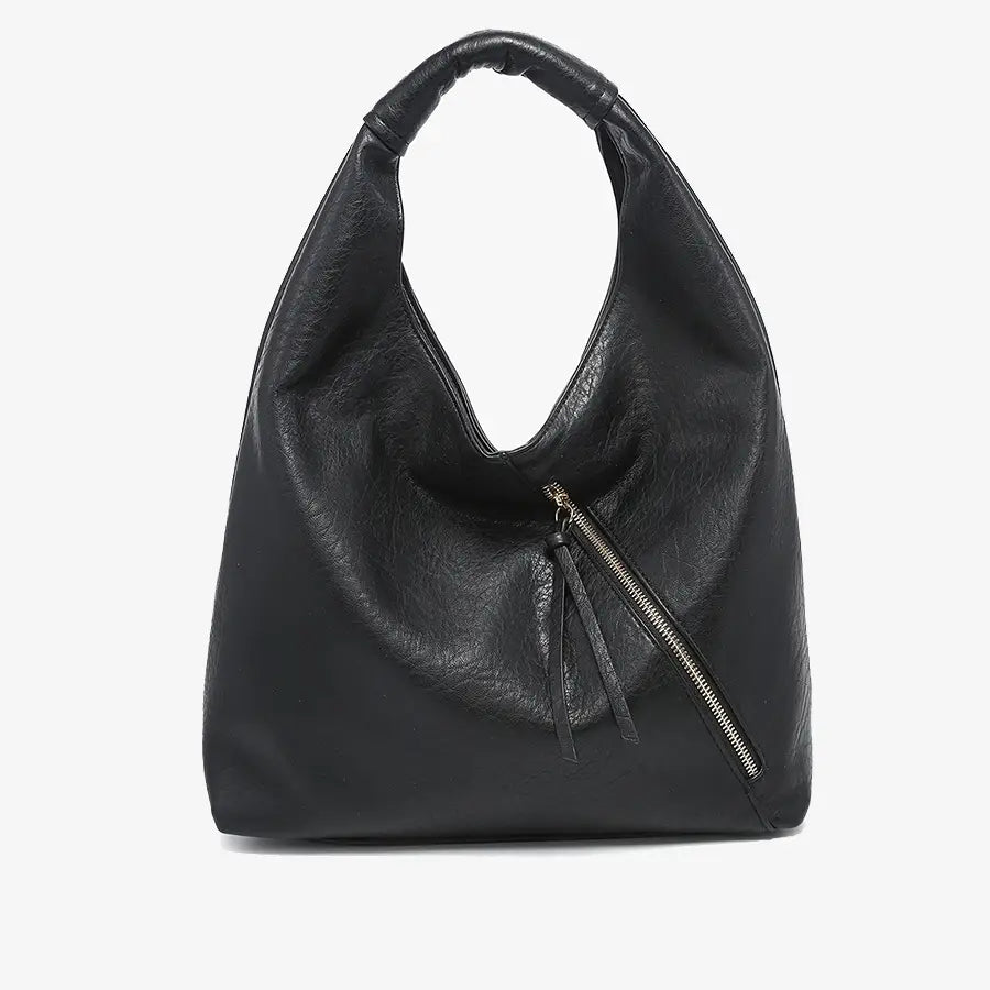 Kat Distressed Hobo Bag-Black