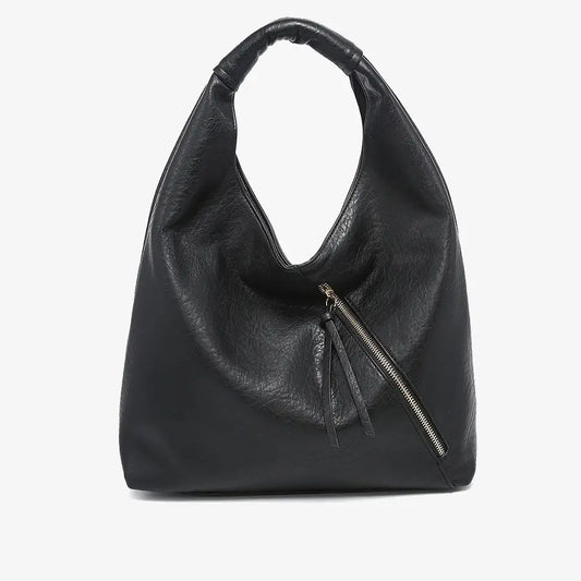 Kat Distressed Hobo Bag-Black