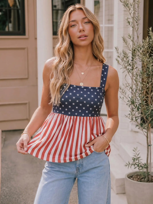 Patriotic American Flag Babydoll Tank Top