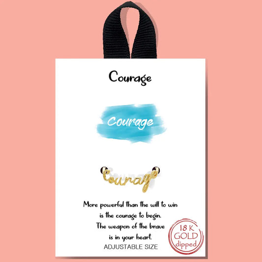 Gold-Dipped Script Courage Adjustable Ring