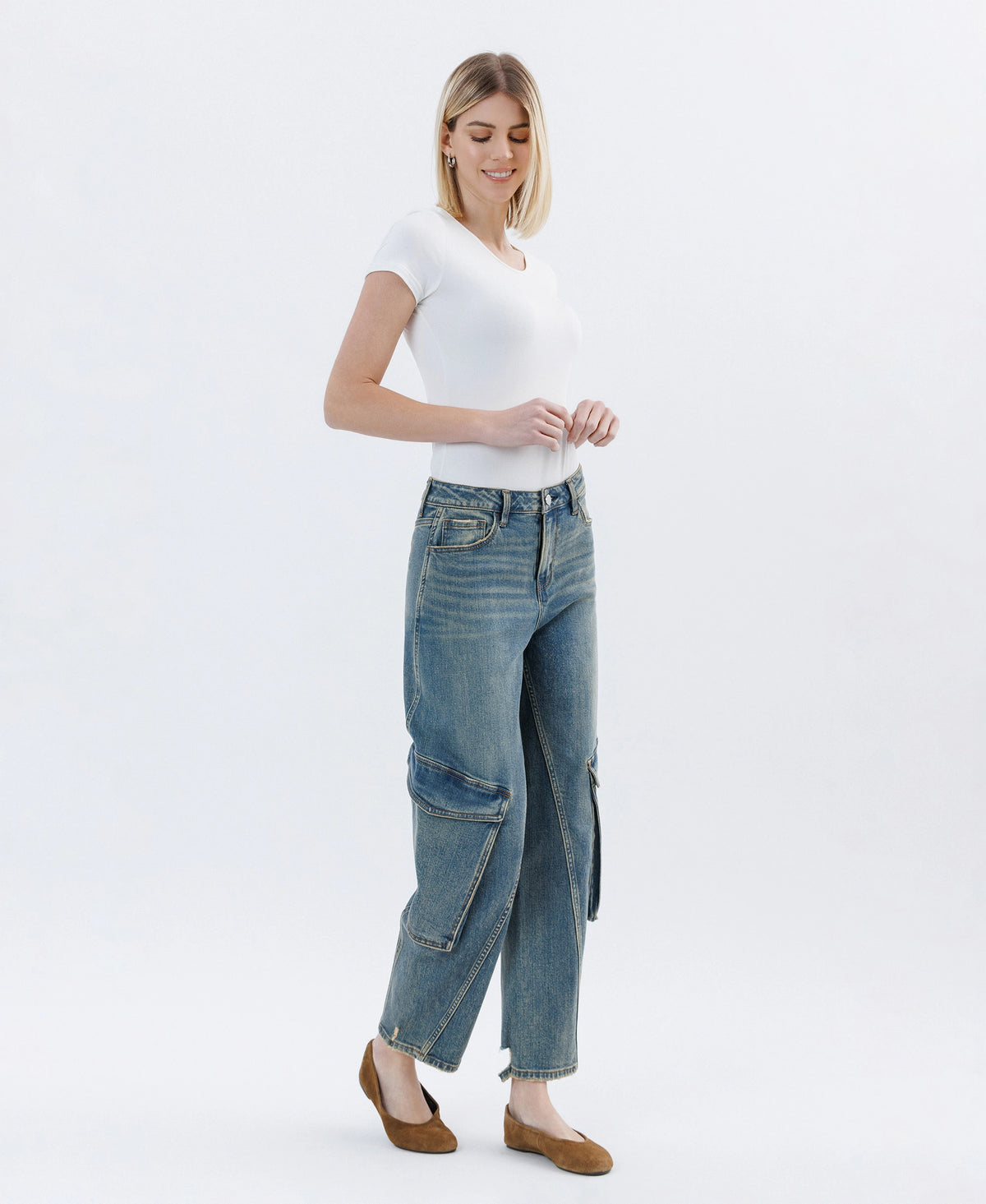 Dreamland Super High Rise Extreme Cargo Pocket Barrel Leg Jeans