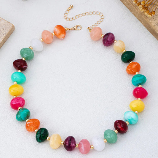 Multi Colored Resin Pebble Beaded Necklace