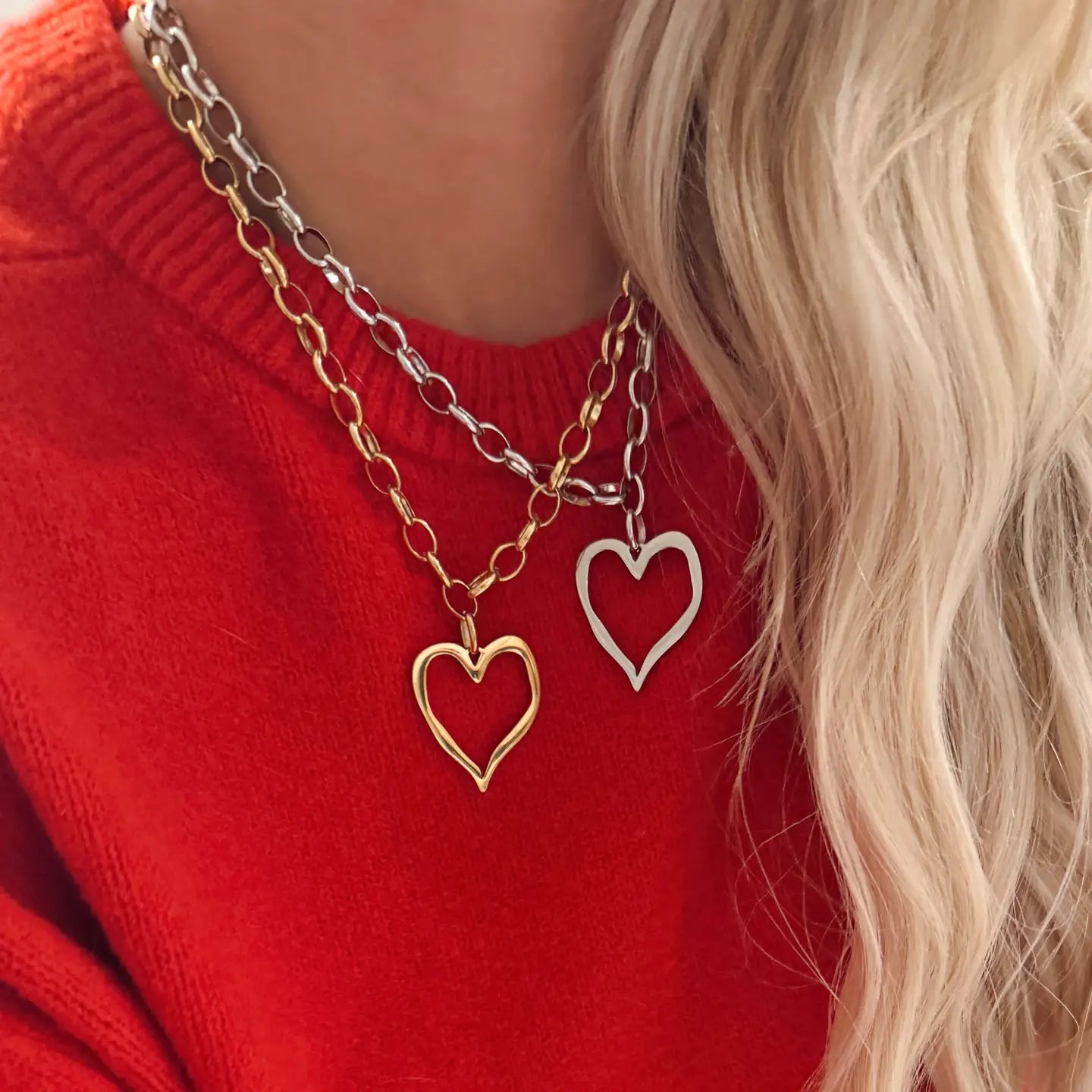 Large Open Heart Necklace-Gold