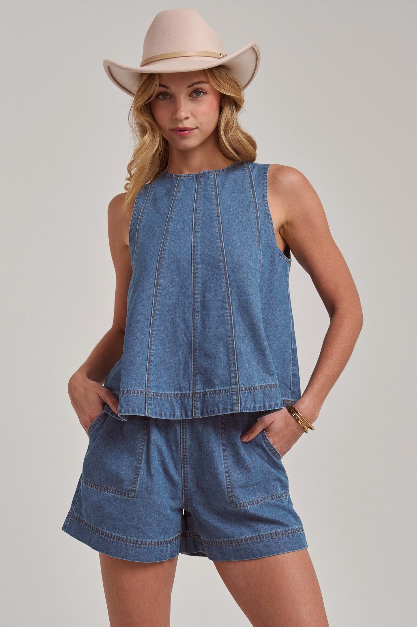 Billie Sleeveless Denim Top and Matching Shorts Set