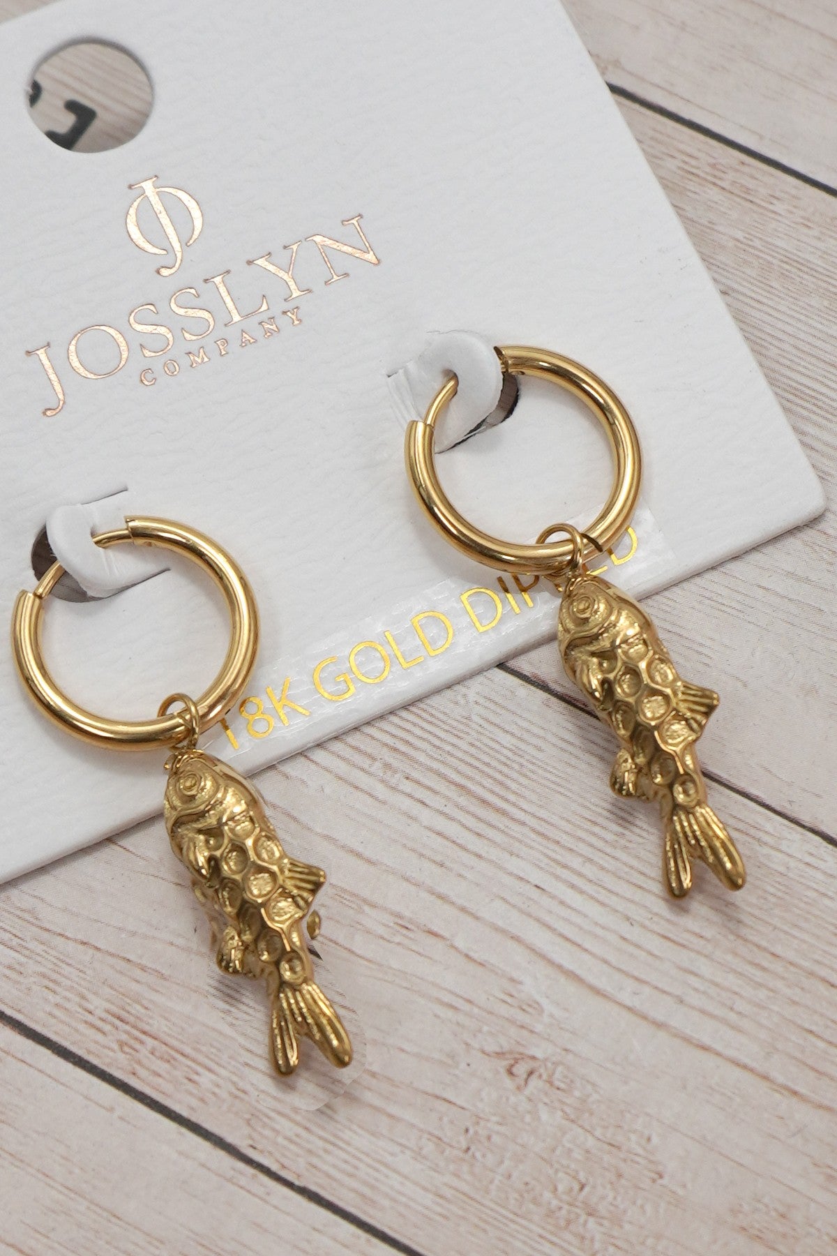 18K Stainless Steel Fish Drop Huggie Hoop Earrings