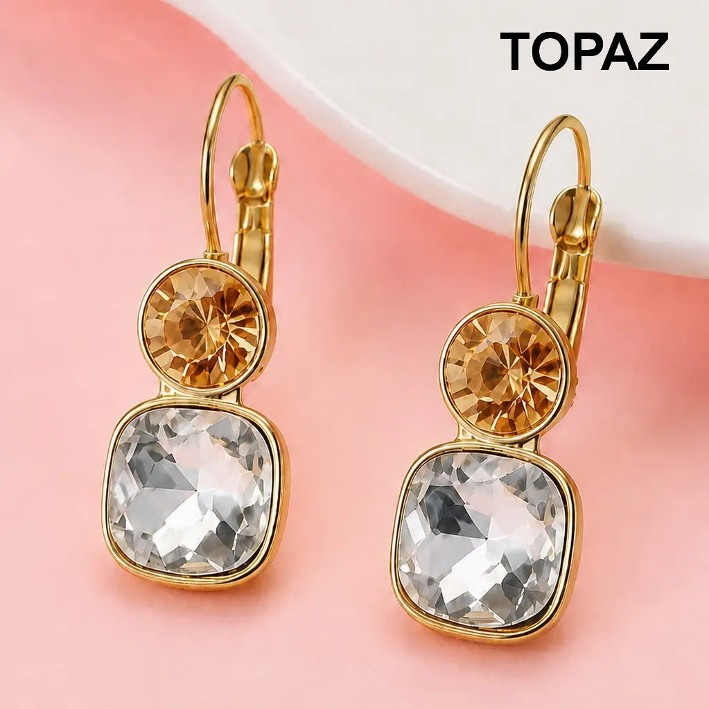 Stainless Steel Tarnish Free Rhinestone Earrings-Topaz