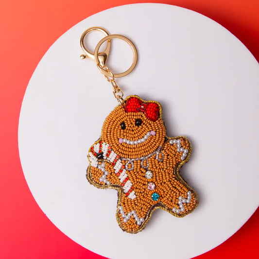 Christmas Gingerbread Woman Beaded Keychain