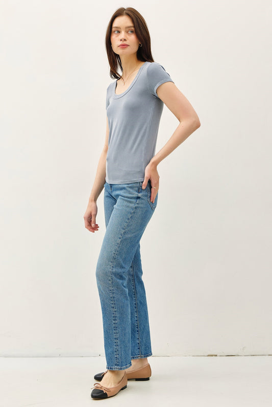 Bayou Scoop Neck Tee-Dusty Blue