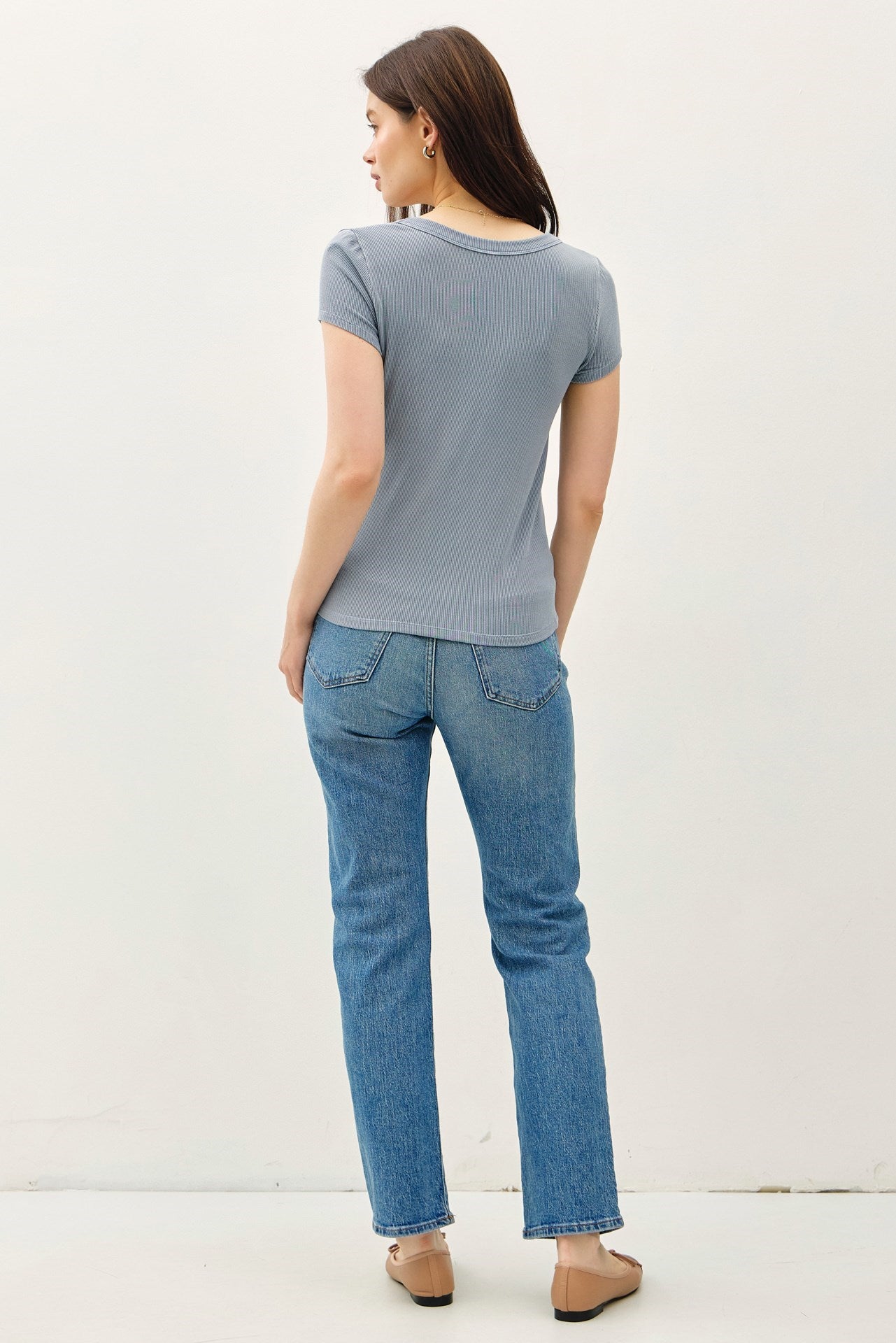 Bayou Scoop Neck Tee-Dusty Blue