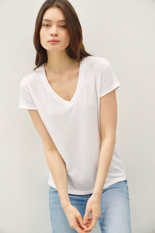 ULTRA SOFT V-NECK BASIC TEE-Off White