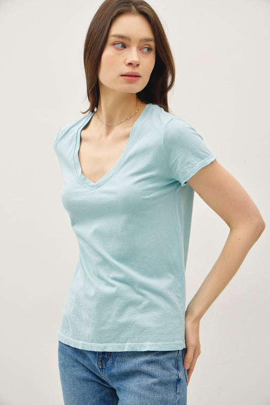 ULTRA SOFT V-NECK BASIC TEE-Retro Blue