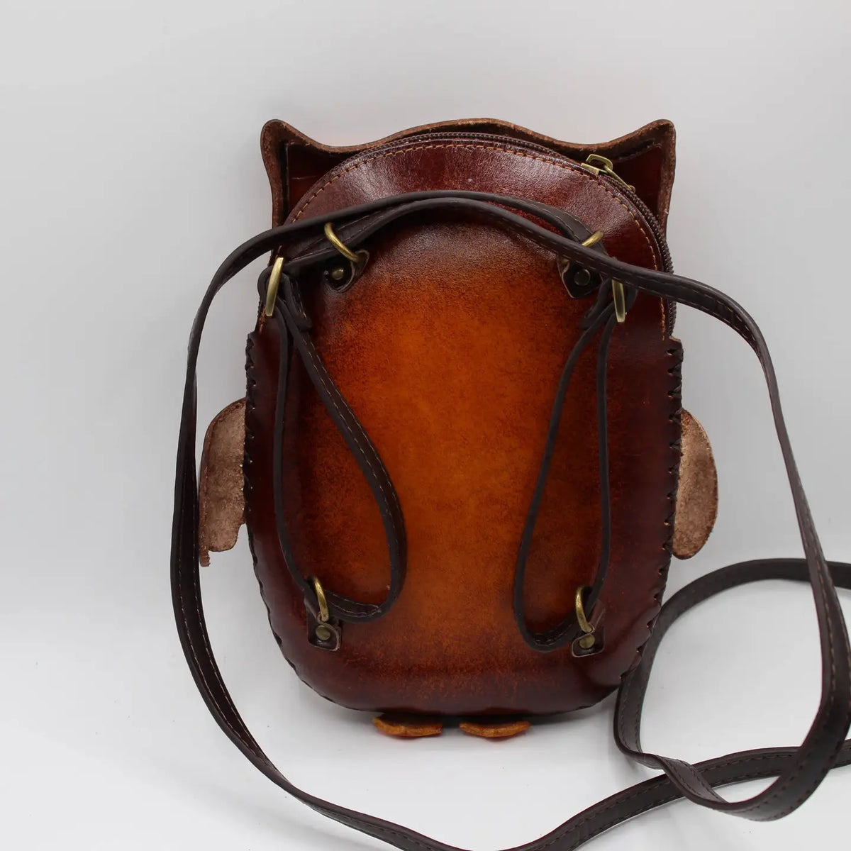Leather Owl Backpack Cross-Body Purse Multi Use