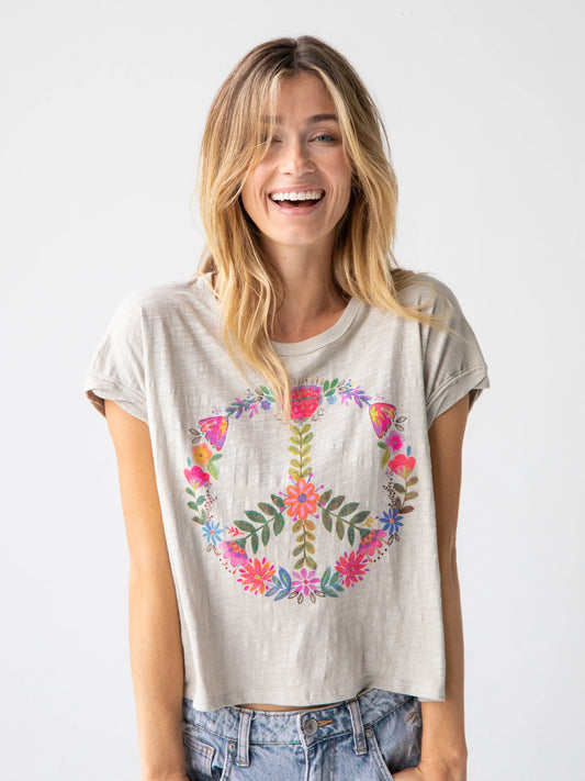 Frankie Cotton Boxy Tee Shirt - Moonstruck Peace Sign-Medium