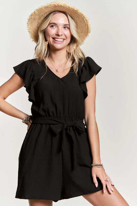 Abbi Ruffle Sleeves Romper-Black