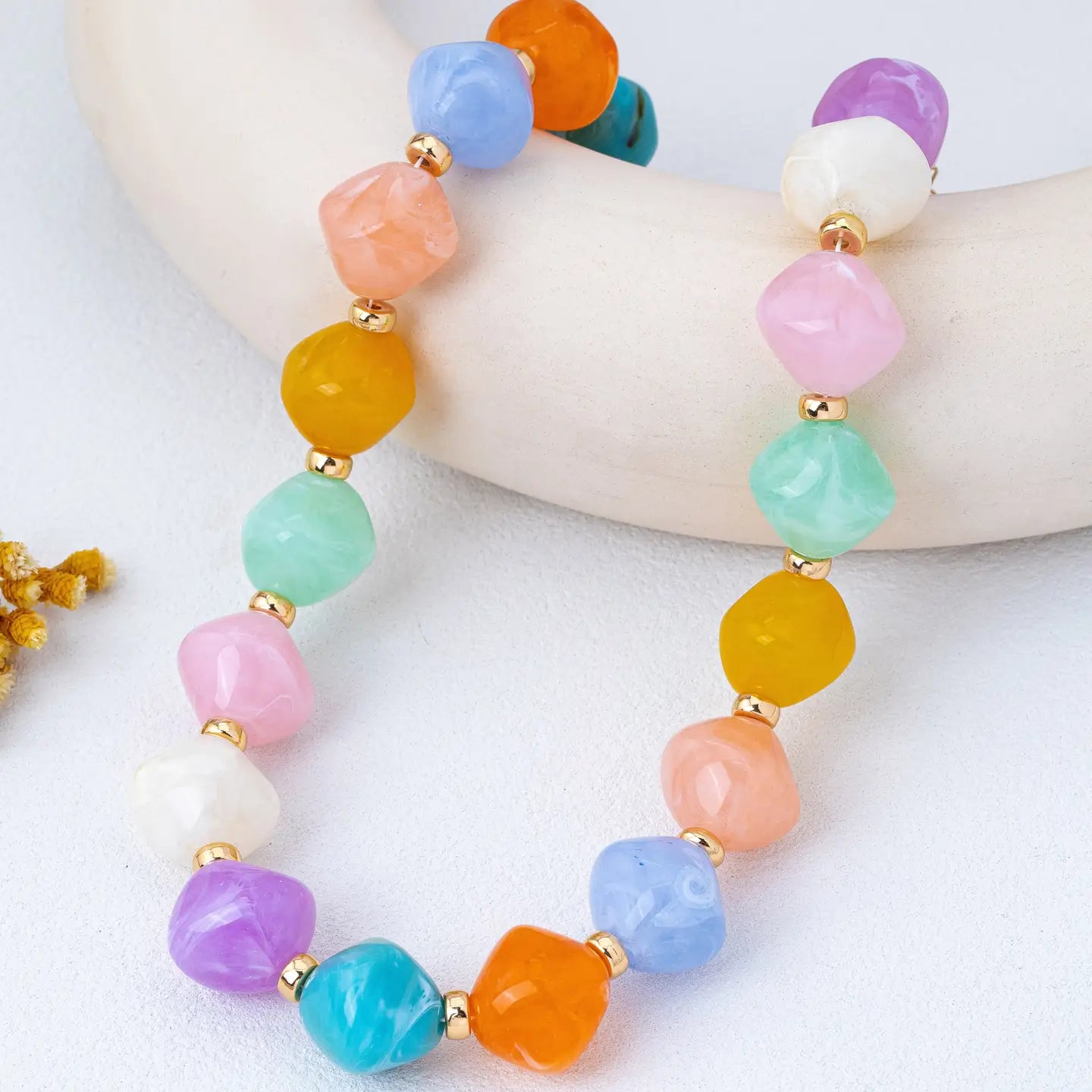 Multicolor Oversized Faceted Pastel Bead Necklace