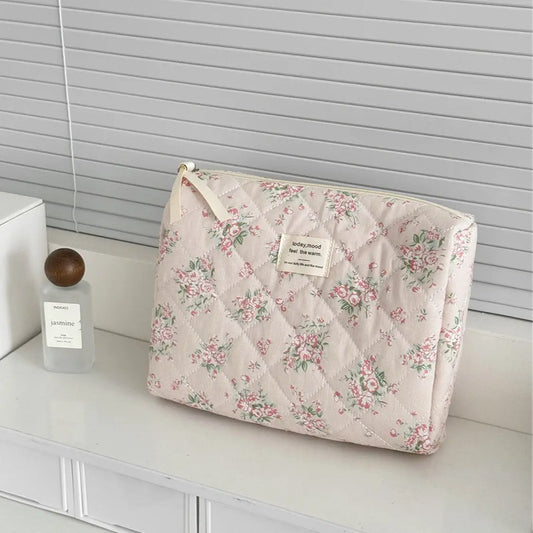 Quilted Cotton Floral Print Portable Storage Bag-Midi