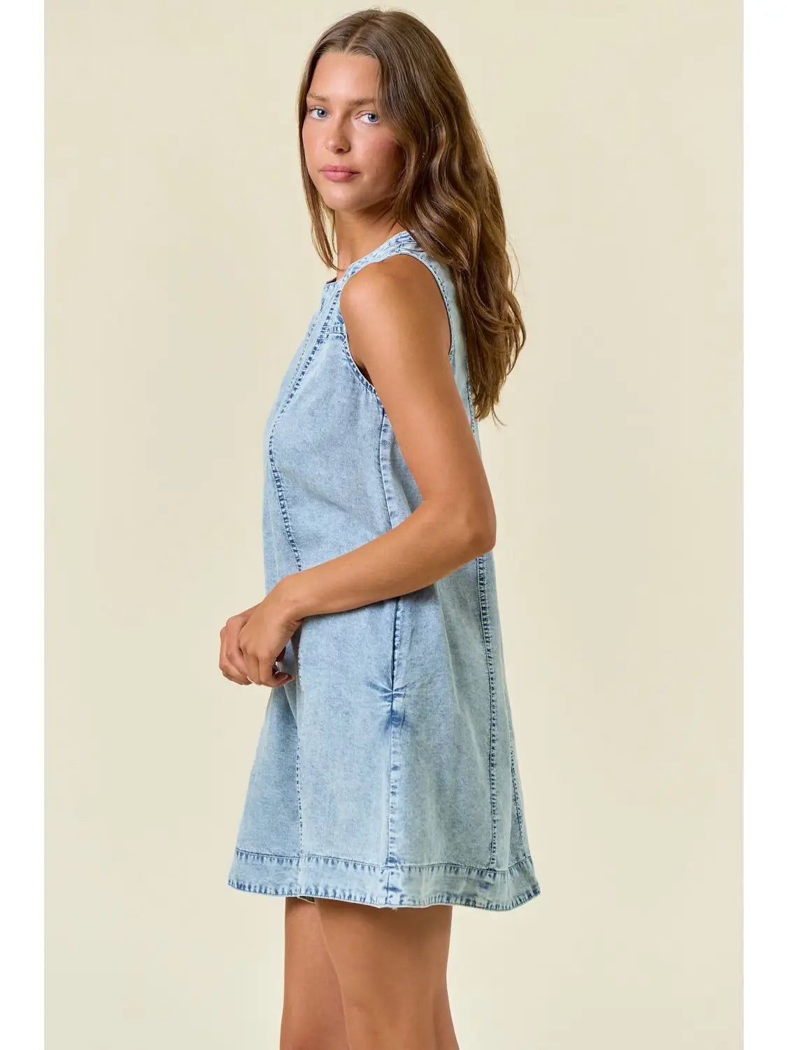 Callum Chambray Round Neckline Sleeveless A-Line Mini Dress