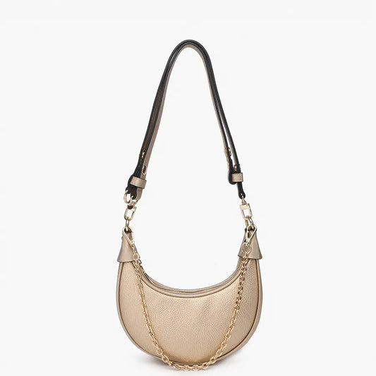 Zora Moon Shoulder Bag w/ Chain-Gold