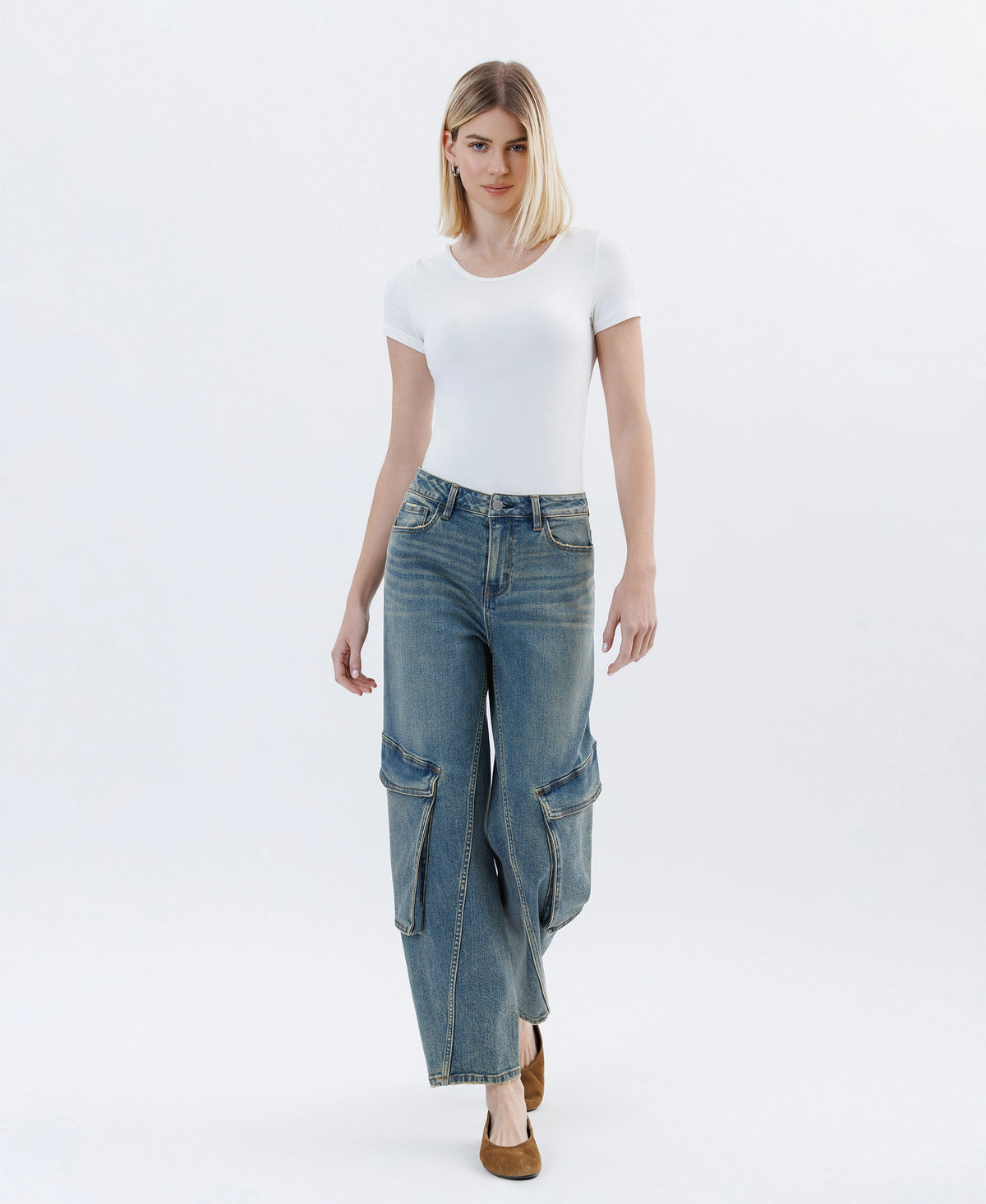Dreamland Super High Rise Extreme Cargo Pocket Barrel Leg Jeans