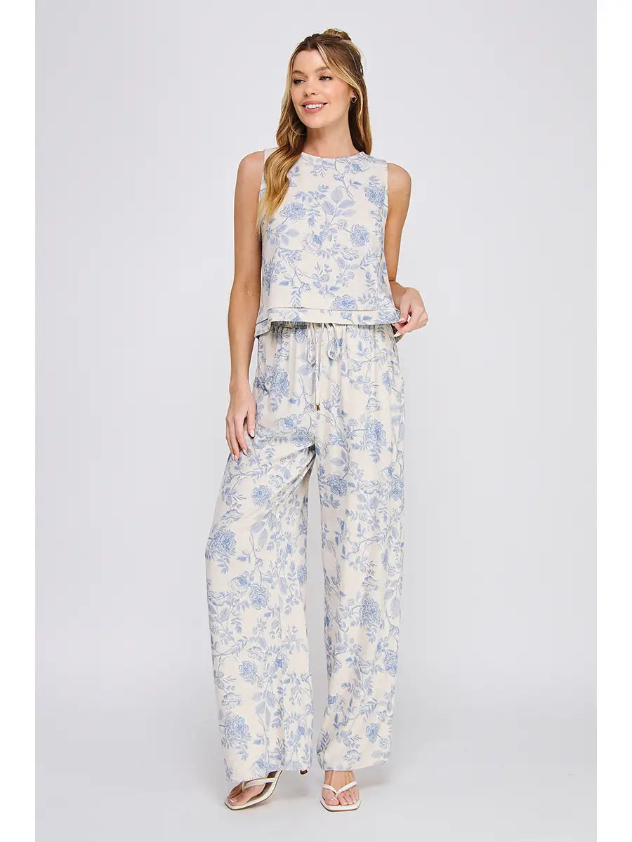 Allie Printed Soft Linen Tank with Layered Hem Detail