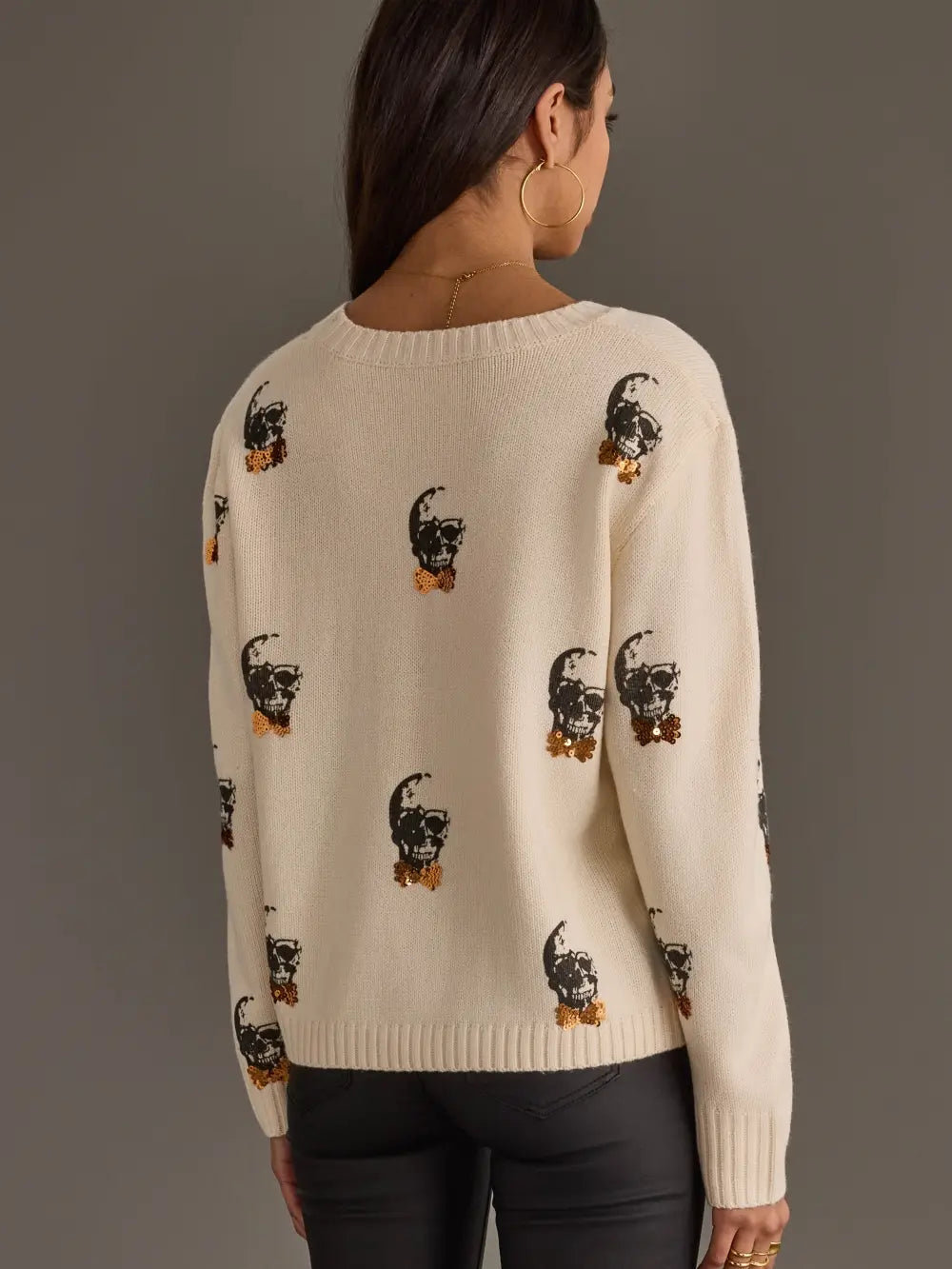 Ivory Skull Sweater with Bow Ties
