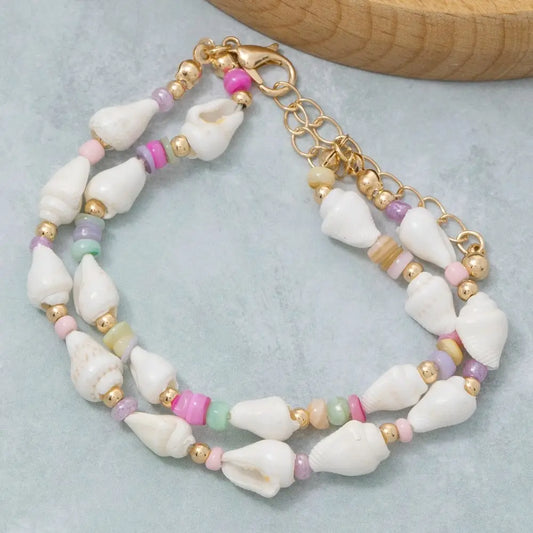 Colorful Disc and Sea Shell Beads Bracelet