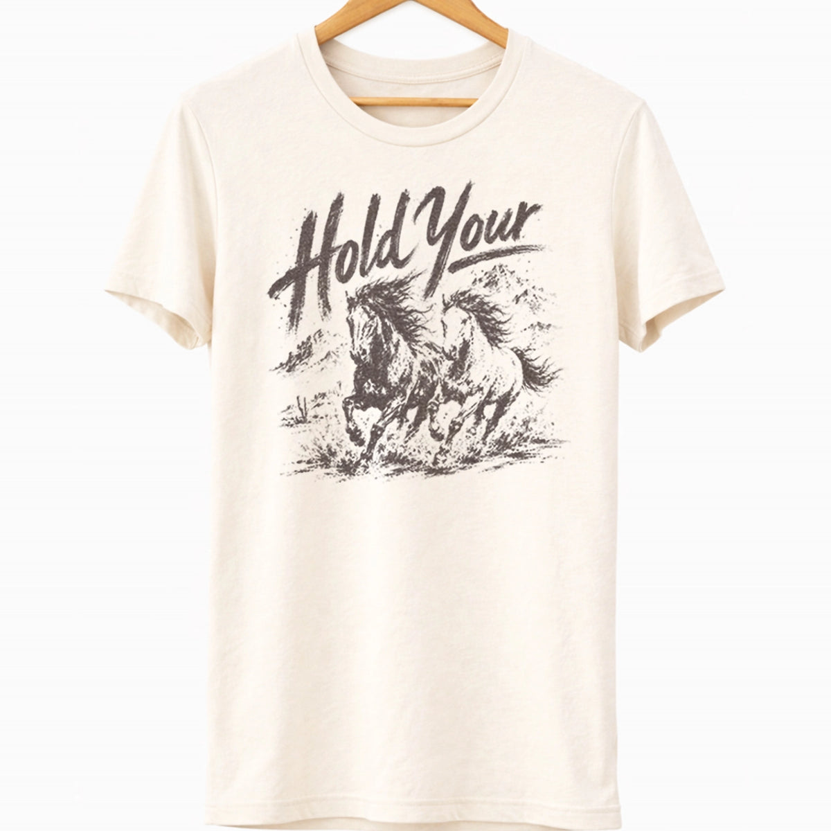 Hold Your Horses Funny Wild Animal Western Graphic Tee-Natural
