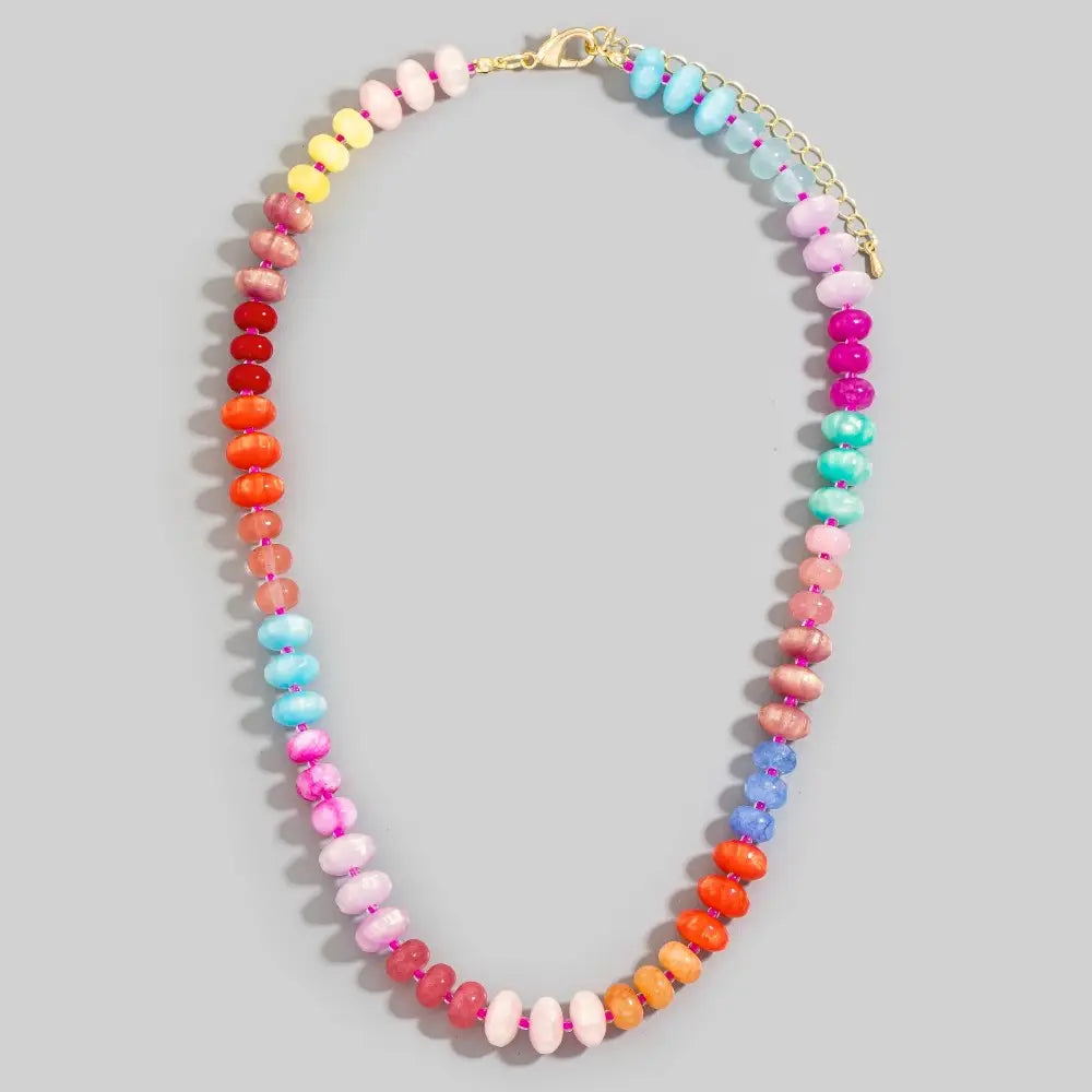 Mixed Glass and Resin Disc Beaded Necklace-GM