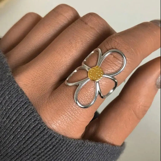 18K Stainless Steel Tarnish Free Flower Rings
