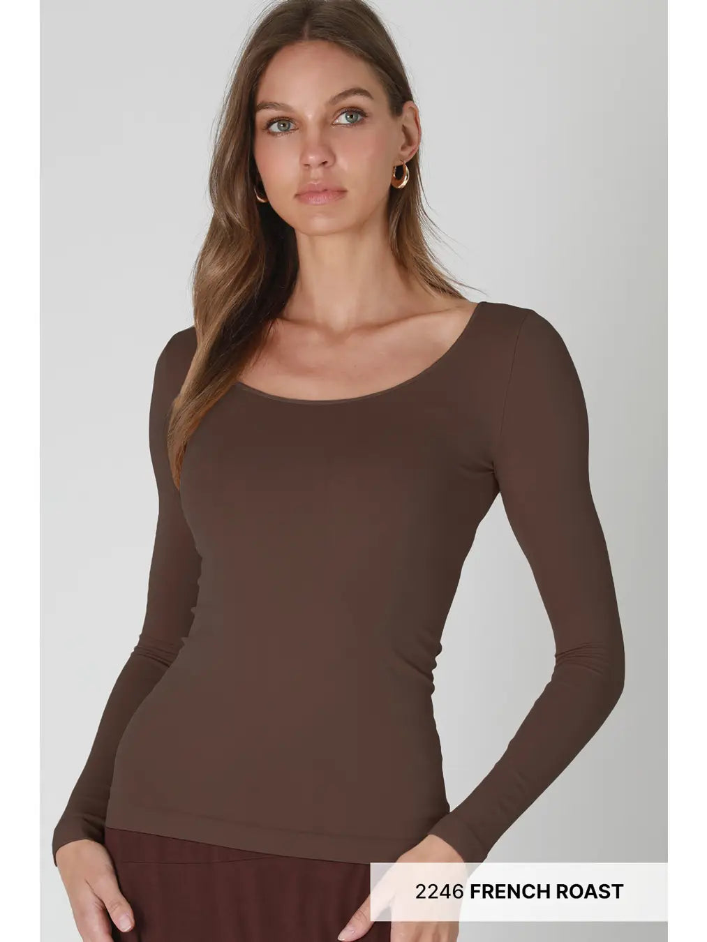 Long Sleeve Scoop Neck Top-French Roast