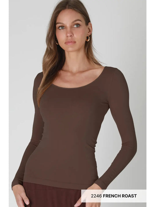 Long Sleeve Scoop Neck Top-French Roast