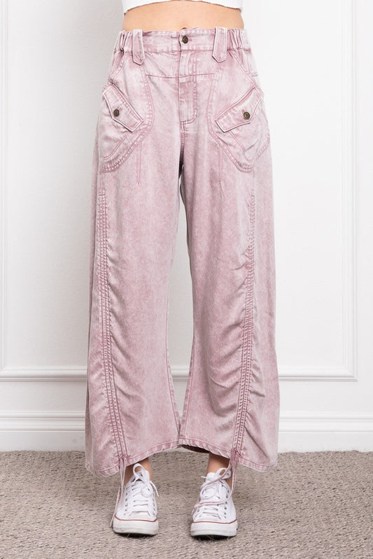 Ruched Leg Cargo Pants-Mauve