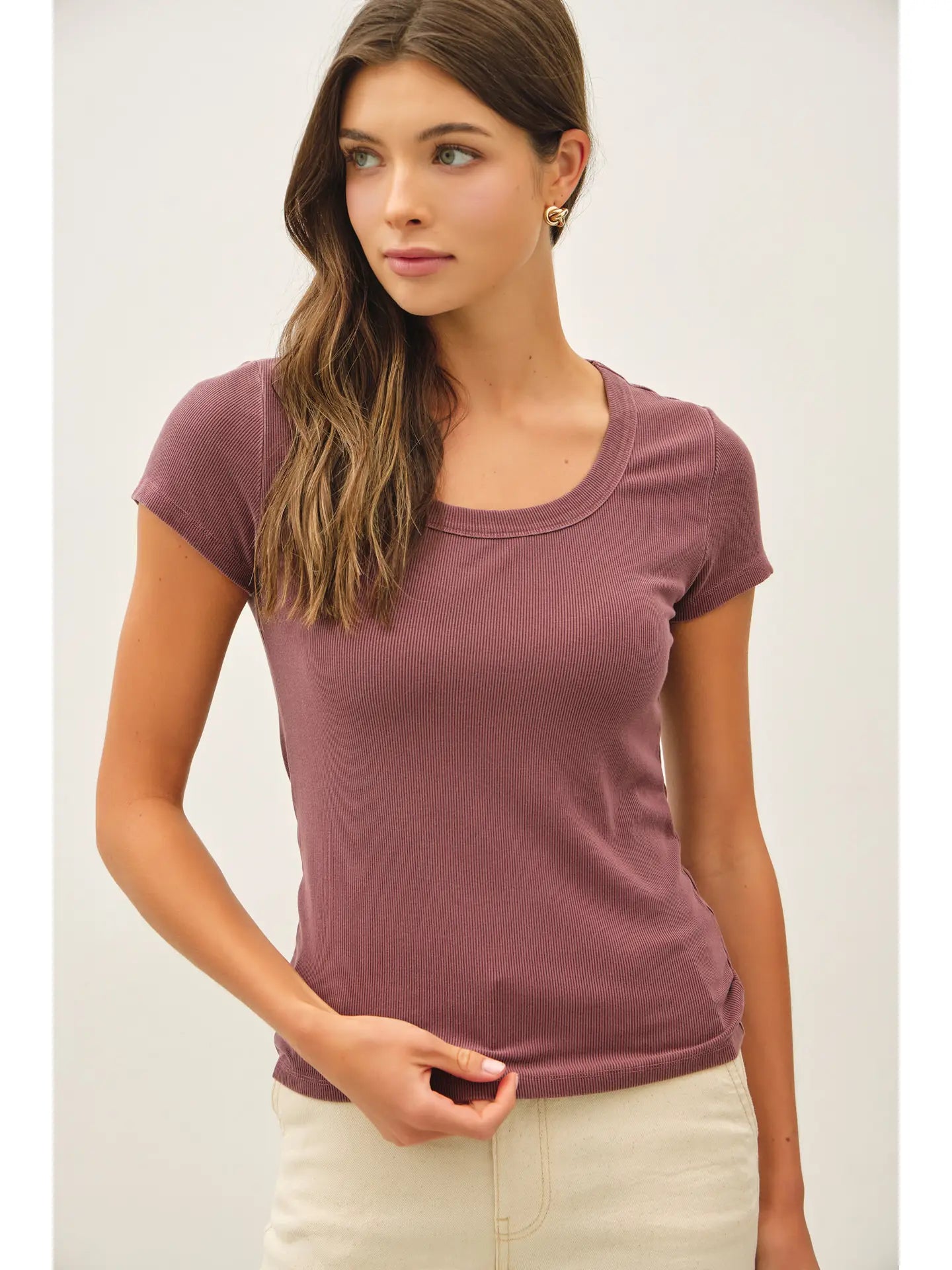 Ultra Soft Basic Scoop Neck Baby Tee-Sepia