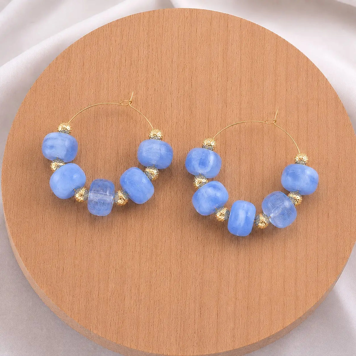 Boho Resin Beaded Hoop Earrings -Blue