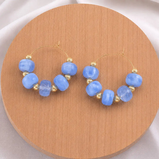 Boho Resin Beaded Hoop Earrings -Blue