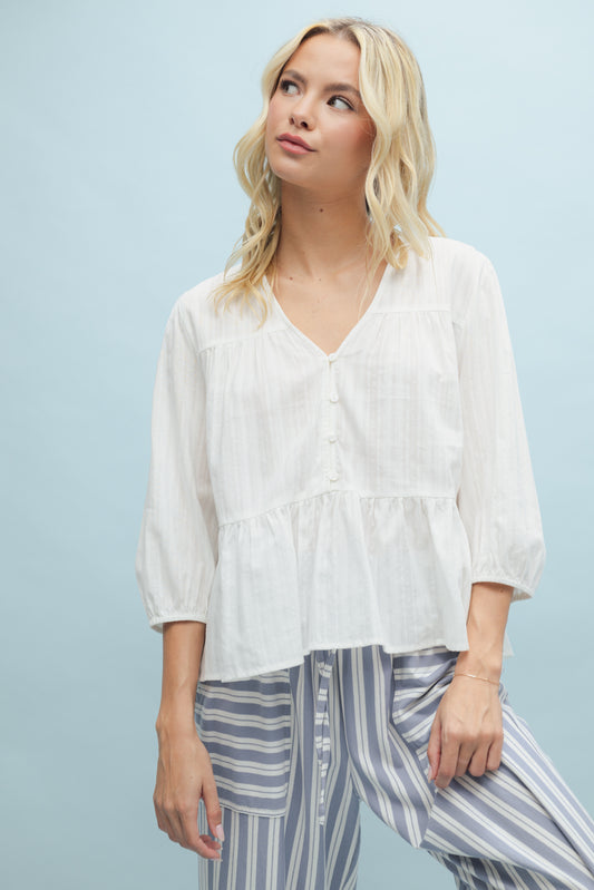 Lilith COTTON PEPLUM BLOUSE-Off White