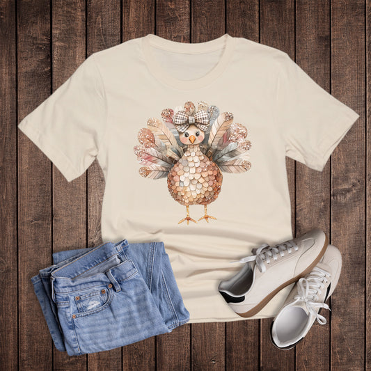 Fall Glitter Bow Turkey Graphic Tee