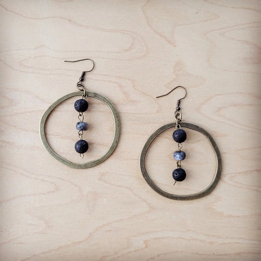 Western Copper Hoop Earrings w/ Labradorite Beads