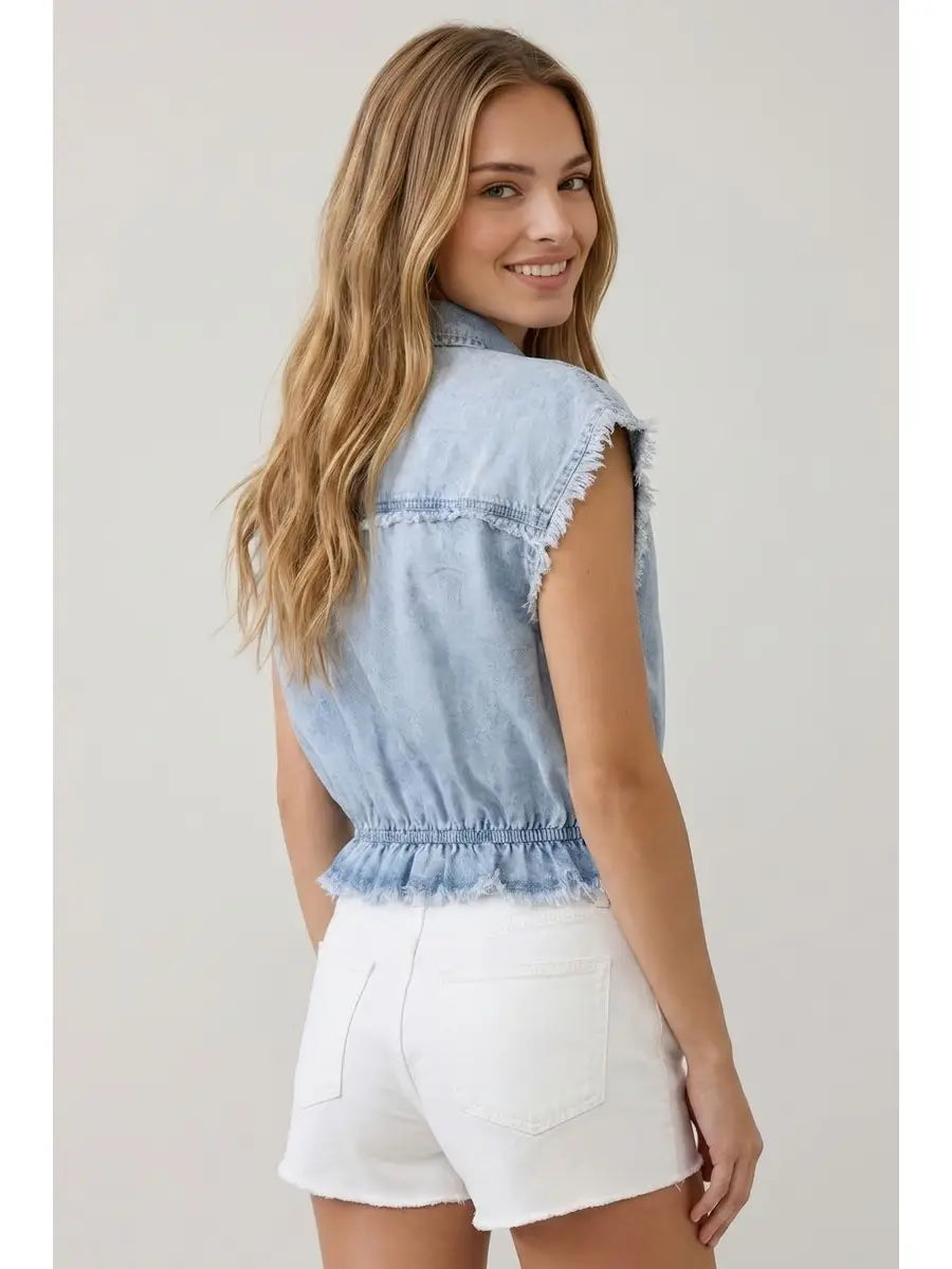 Kenna Elastic Waist Denim Crop Shirt