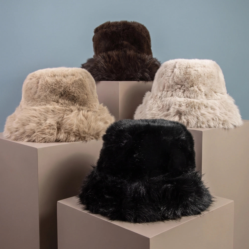 Fluffy Plush Fur Bucket Hat-Coffee
