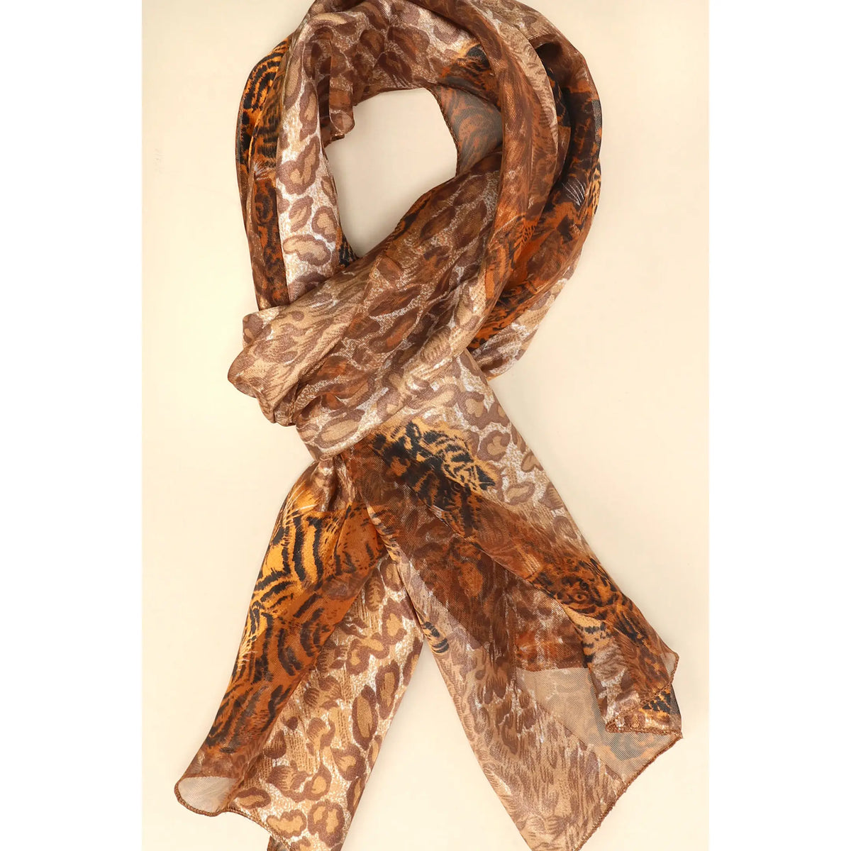 Twin Tiger Animal Print Satin Shawl Scarf