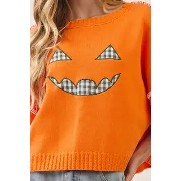 Jack-O'-Lantern Gingham Appliqué Sweater