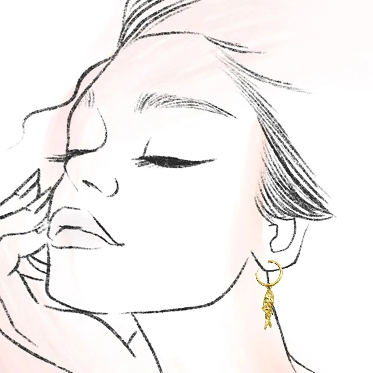 18K Stainless Steel Fish Drop Huggie Hoop Earrings